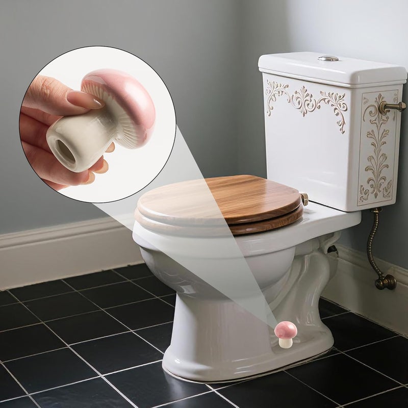 BEUNAIZER Ceramic Toilet Bolt Covers Decorative, Toilet Screw Cover Caps, Toilet Caps for Bottom of Toilet, Cute Mushroom Toilet Bolt Caps, Set of 2 Toilet Bowl Bolt Covers Floor, Bathroom Decor (Pink) - Image 4