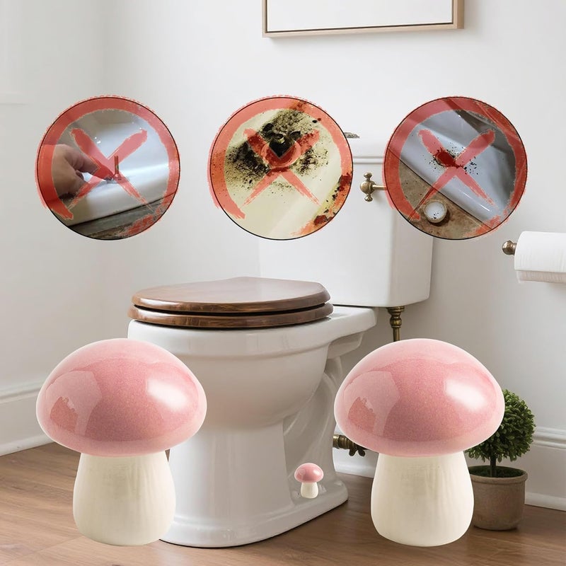 BEUNAIZER Ceramic Toilet Bolt Covers Decorative, Toilet Screw Cover Caps, Toilet Caps for Bottom of Toilet, Cute Mushroom Toilet Bolt Caps, Set of 2 Toilet Bowl Bolt Covers Floor, Bathroom Decor (Pink) - Image 3