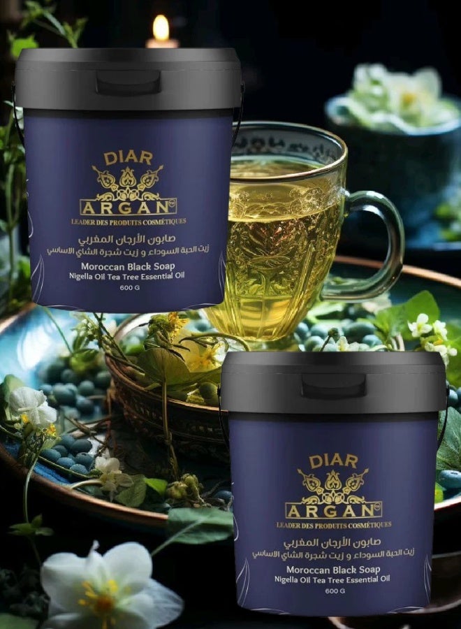 Diar Argan 2 Pieces Moroccan Black Soap Nigella Oil Tea Tree Essential Oil 600grams - Image 1