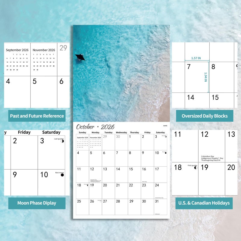 BLYYIEER 2026 Wall Calendar BEACHES, 12 Months Hangable Wall Calendars, Beach Calendars 2026, 12" x 24" (Open), Thick Glossy Paper, Organizing & Planning - Image 5