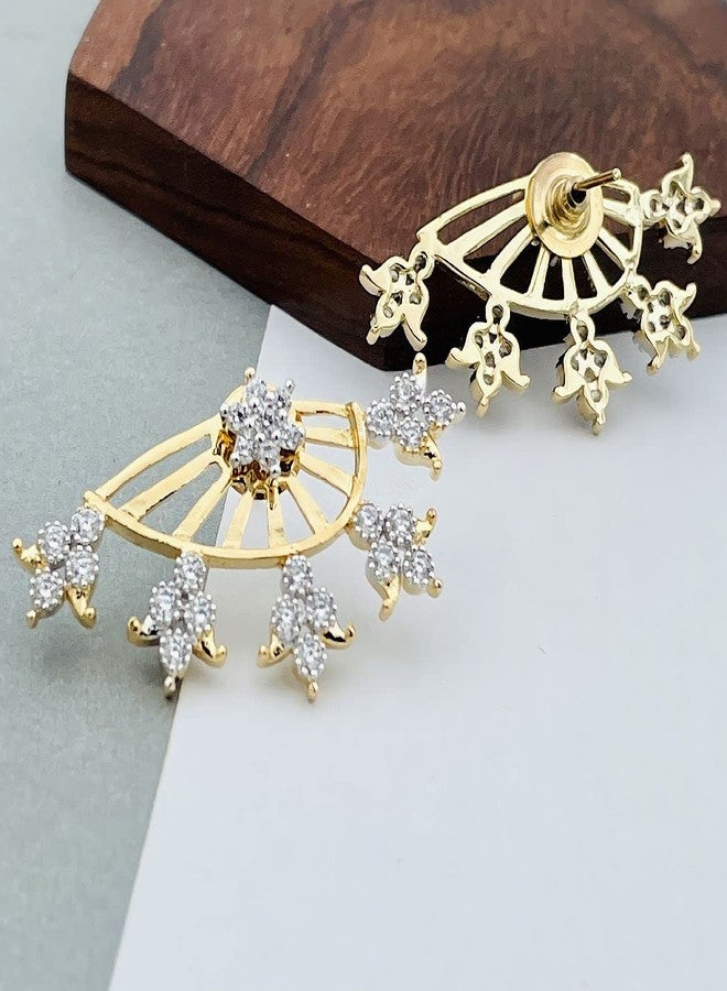 Zivom® Tri Flower 18K Gold Plated Ear Cuff Jacket Pair Stud Earring For Women - Image 2