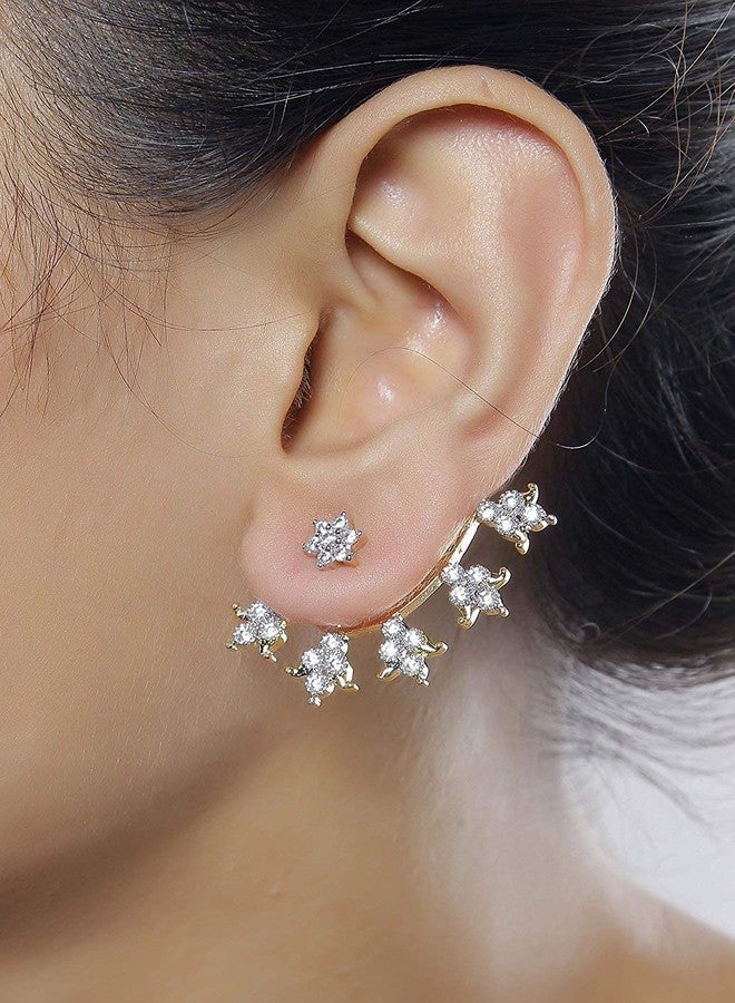 Zivom® Tri Flower 18K Gold Plated Ear Cuff Jacket Pair Stud Earring For Women - Image 4