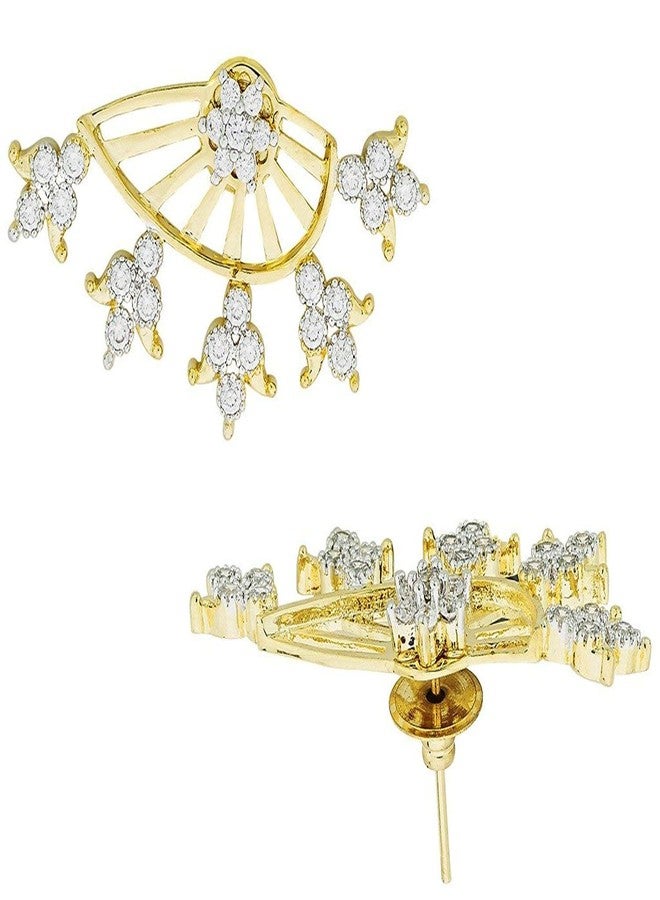 Zivom® Tri Flower 18K Gold Plated Ear Cuff Jacket Pair Stud Earring For Women - Image 1