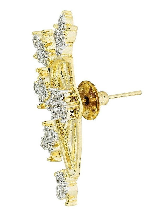 Zivom® Tri Flower 18K Gold Plated Ear Cuff Jacket Pair Stud Earring For Women - Image 3