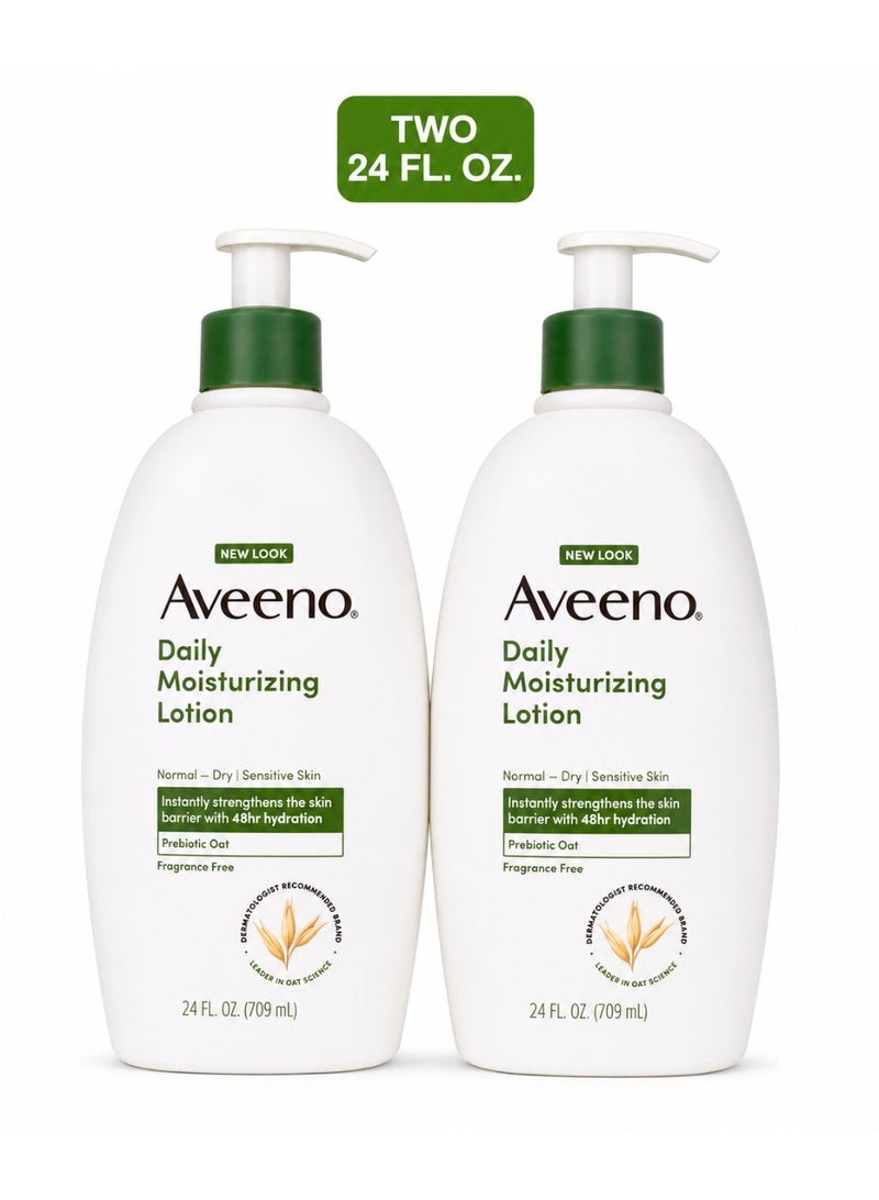 Aveeno Daily Moisturizing Lotion, Fragrance Free, Normal to Dry & Sensitive Skin, 709ml x 2 (Pack of 2)