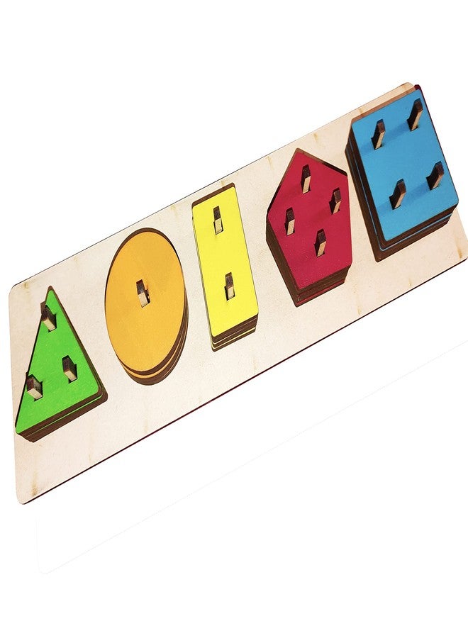ROOT KRAFT [30 x 8 cm] Geometric Shape Wooden Matching Five-Column Block Educational and Learning Toys - Image 1