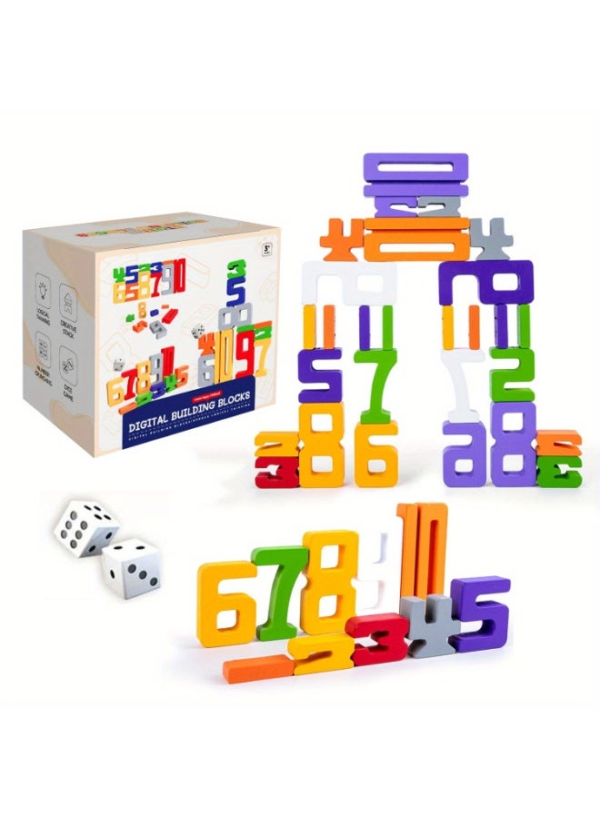 1-10 Number Stacking & Balancing Blocks - Montessori Math Learning Toys for Kids Ages 3-6, Digital Building Blocks Set Improves Logical Thinking & Early Math Skills, STEM Educational Counting Game with Colorful Crunching Design (Durable ABS Plastic)  - Image 1