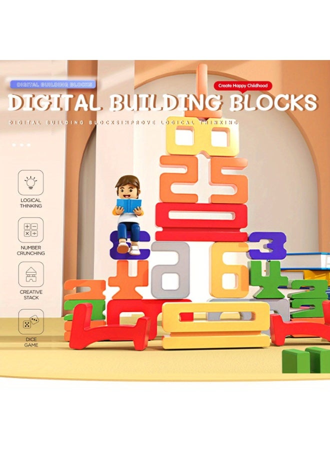 1-10 Number Stacking & Balancing Blocks - Montessori Math Learning Toys for Kids Ages 3-6, Digital Building Blocks Set Improves Logical Thinking & Early Math Skills, STEM Educational Counting Game with Colorful Crunching Design (Durable ABS Plastic)  - Image 2