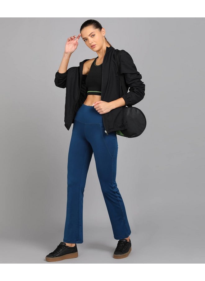 ROCK PAPER SCISSORS - Rock Paper Scissors Premium Flare Gym Pants High Waist Stretchable Flared Leggings with Pockets Gym wear/Active Wear Tights Yoga Pants Zumba/Dance Womens Workout Tights Gym Tight Blue - Image 1