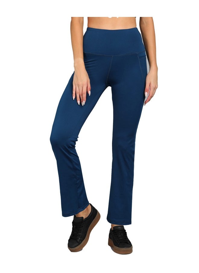 ROCK PAPER SCISSORS - Rock Paper Scissors Premium Flare Gym Pants High Waist Stretchable Flared Leggings with Pockets Gym wear/Active Wear Tights Yoga Pants Zumba/Dance Womens Workout Tights Gym Tight Blue - Image 1
