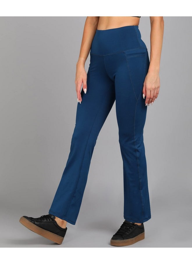 ROCK PAPER SCISSORS - Rock Paper Scissors Premium Flare Gym Pants High Waist Stretchable Flared Leggings with Pockets Gym wear/Active Wear Tights Yoga Pants Zumba/Dance Womens Workout Tights Gym Tight Blue - Image 1