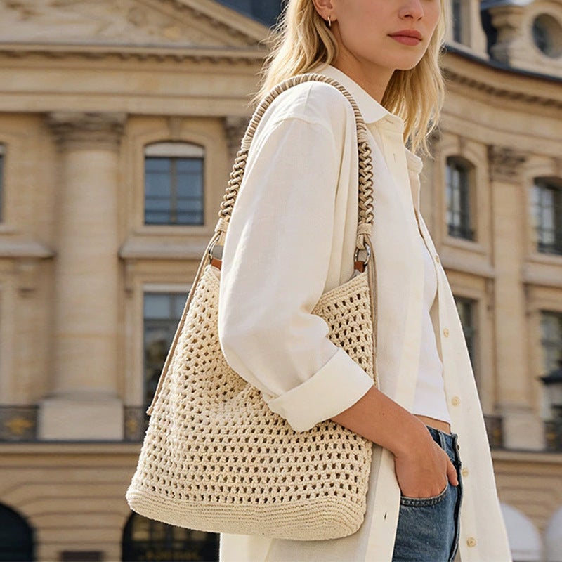 Handwoven Women's Beach Shoulder Bag, Large Capacity, 2026 Summer - Image 4