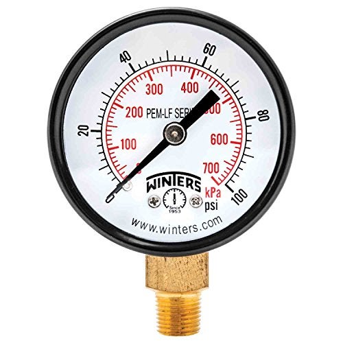 Winters Instruments Winters 2 inch Dial Size, Economy Utility Dry Pressure Gauge, Potable Brass Internals, Steel Case, Dual Scale 0-100 psi/kPa, 3-2-3% Accuracy, 1/8 inch NPT Bottom Mount, Drinking Water Pressure Gauge - Image 1
