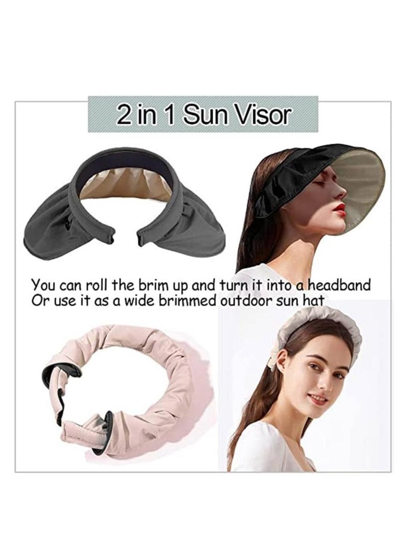 DUNISO Sun Visor Hat For Women, Wide Brim Empty Top Ponytail Cap Travel Portable Sun Beach Cap Foldable Fashionable Visor Hat Headband 2 in 1 Lady Summer Sun-Proof Double Use Shell Hat(White) - Image 4