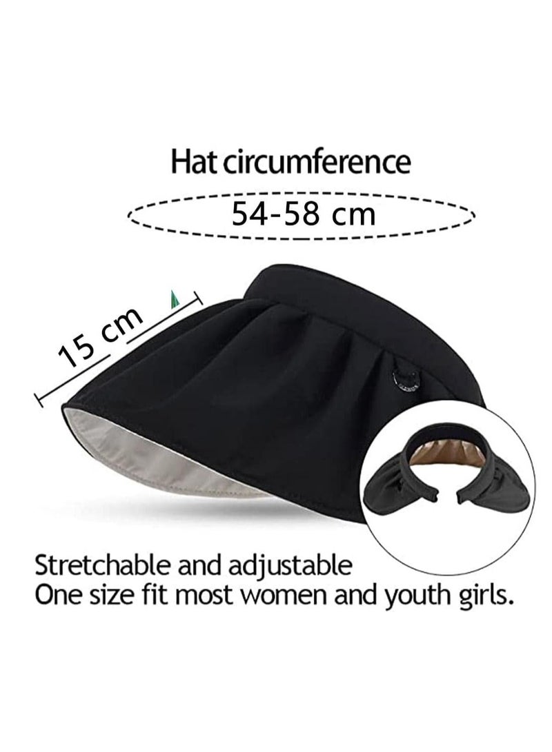 DUNISO Sun Visor Hat For Women, Wide Brim Empty Top Ponytail Cap Travel Portable Sun Beach Cap Foldable Fashionable Visor Hat Headband 2 in 1 Lady Summer Sun-Proof Double Use Shell Hat(White) - Image 3
