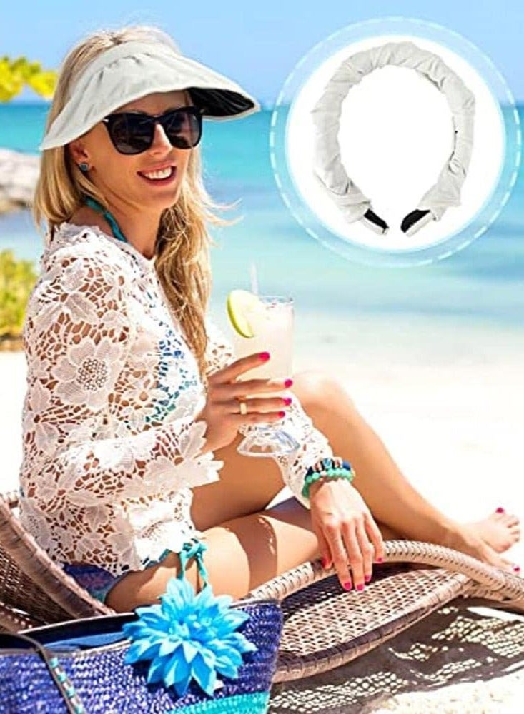 DUNISO Sun Visor Hat For Women, Wide Brim Empty Top Ponytail Cap Travel Portable Sun Beach Cap Foldable Fashionable Visor Hat Headband 2 in 1 Lady Summer Sun-Proof Double Use Shell Hat(White) - Image 5