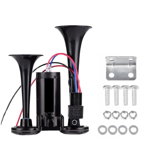Mroy mio 12V 600DB Car Air Horn, Super Loud Air Horn for Truck, Dual Electric Air Horns Kit for Vehicles- With Compressor, Applicable for Cars, SUVs, Motorcycles, Tractors (Black) - Image 1