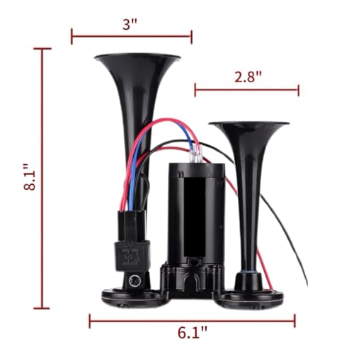 Mroy mio 12V 600DB Car Air Horn, Super Loud Air Horn for Truck, Dual Electric Air Horns Kit for Vehicles- With Compressor, Applicable for Cars, SUVs, Motorcycles, Tractors (Black) - Image 2