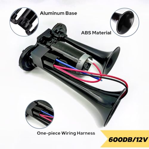 Mroy mio 12V 600DB Car Air Horn, Super Loud Air Horn for Truck, Dual Electric Air Horns Kit for Vehicles- With Compressor, Applicable for Cars, SUVs, Motorcycles, Tractors (Black) - Image 3