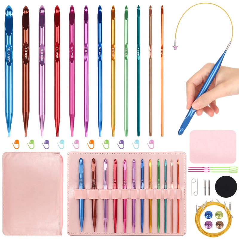 Aeelike Interchangeable Tunisian Crochet Hooks Set, 12 Sizes Colorful Tunisian Crochet Hooks Set with 4 Cables 3.0mm - 10.0mm Smooth Ergonomic Hook for Making Blanket Scarves, Ideal Gift - Image 1