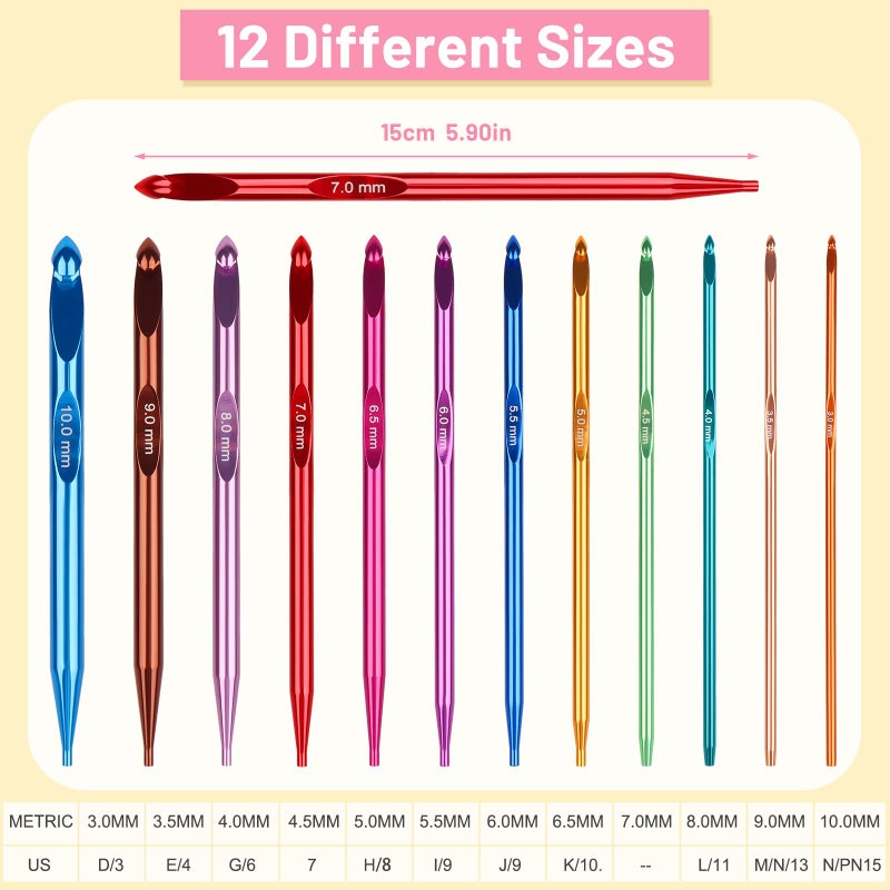 Aeelike Interchangeable Tunisian Crochet Hooks Set, 12 Sizes Colorful Tunisian Crochet Hooks Set with 4 Cables 3.0mm - 10.0mm Smooth Ergonomic Hook for Making Blanket Scarves, Ideal Gift - Image 5