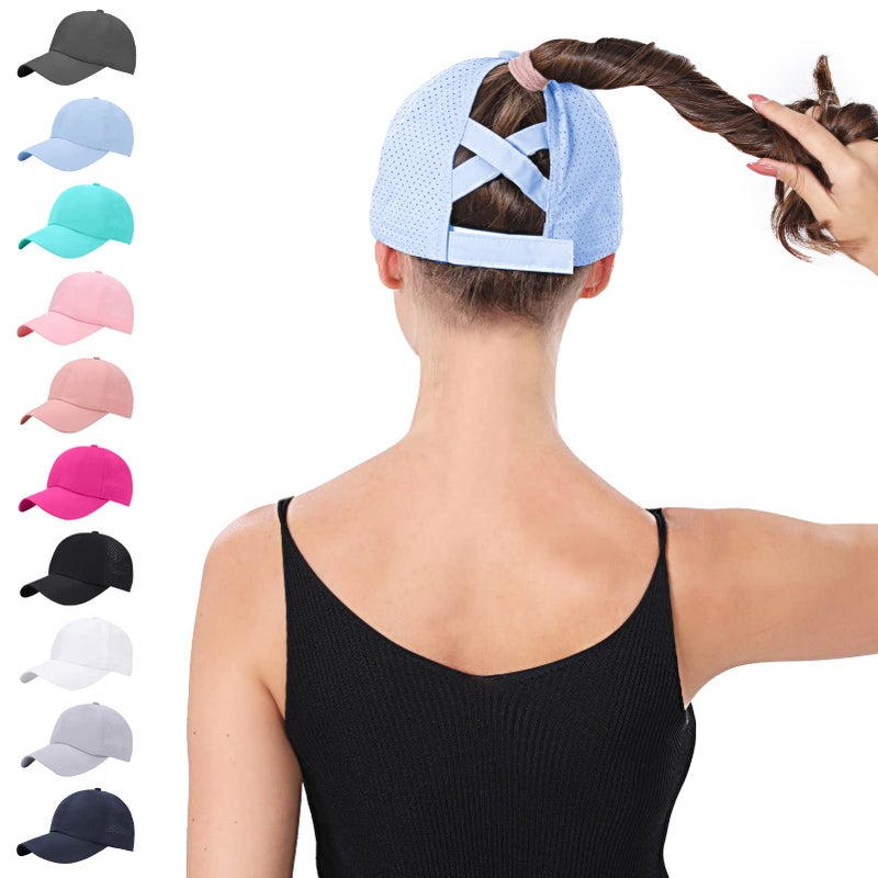 BUTITNOW New Upgraded Women Criss Cross Hat High Ponytail Baseball Caps Adjustable High Messy Bun Ponycap Trucker Hats - Image 1