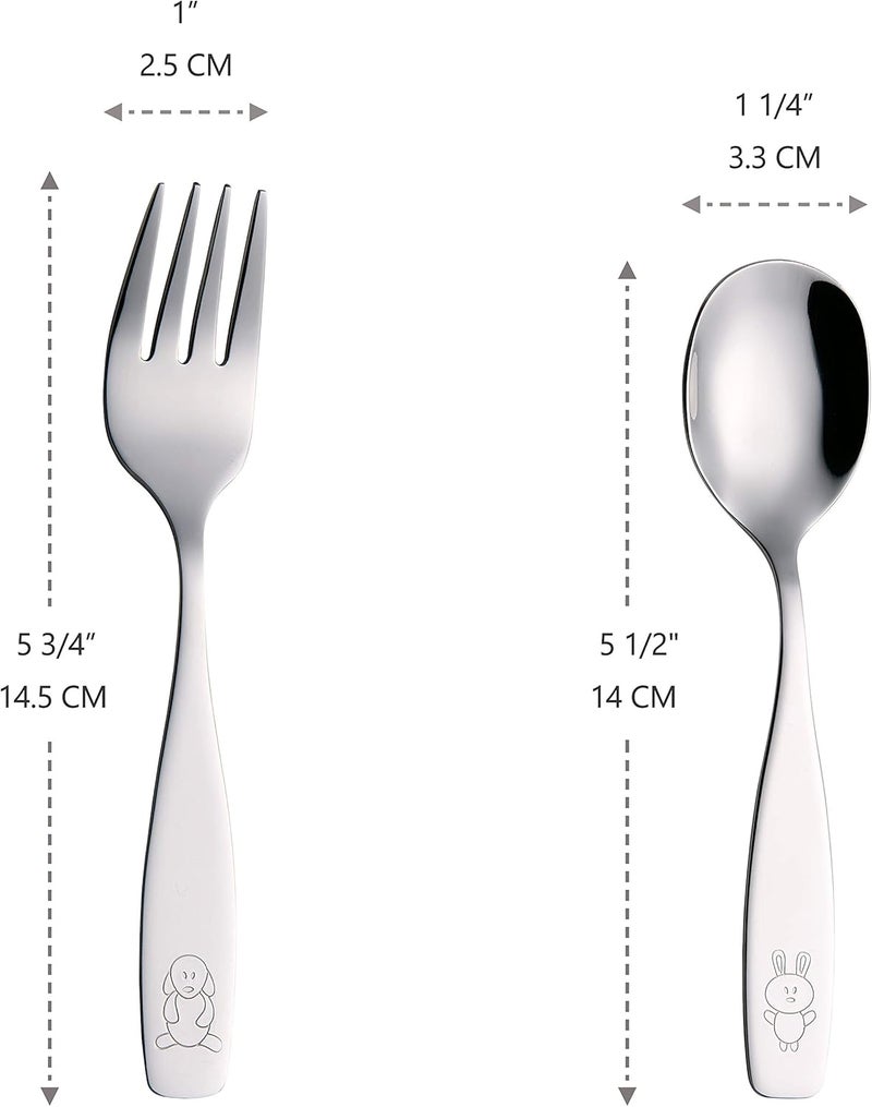 ANNOVA 12 Pieces Childrens Safe FlatwareCutlerySilverware Set  Safe Kids Toddler Utensils Lunch Box Engraved Dog Cat Bunny Stainless Steel 12 Forks  Spoon - Image 3