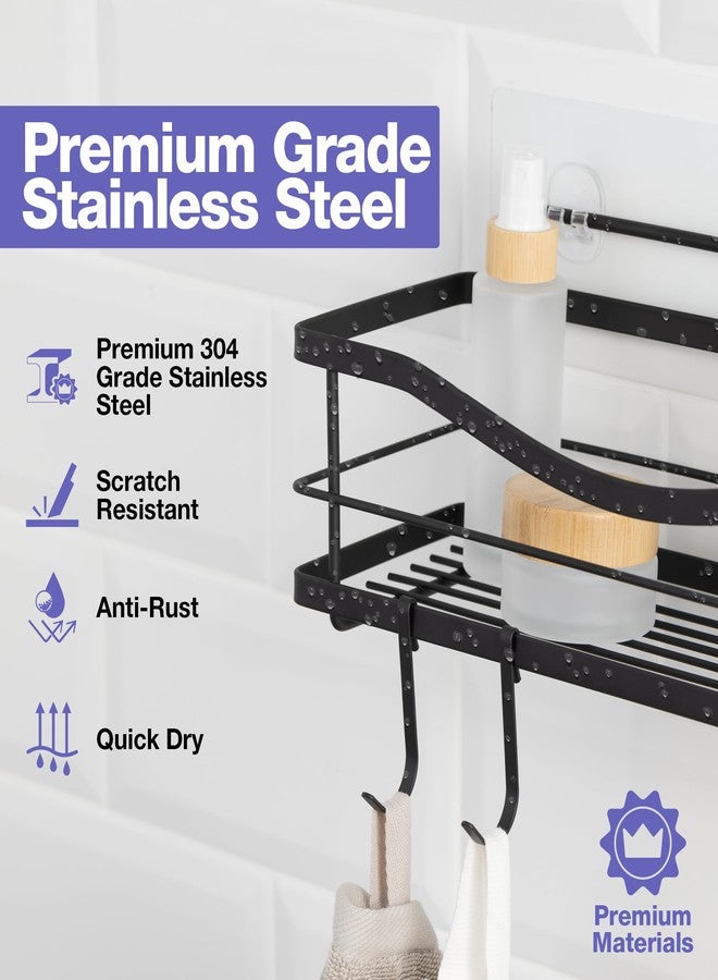 KINCMAX حامل صابون وحامل دش من كينكماكس، مصنوع من الفولاذ المقاوم للصدأ SUS304، يُثبت على الحائط بسلتين مزدوجتين مع خطافات (أسود مطفي) - Image 2