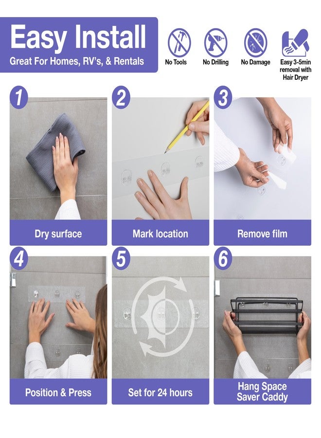 KINCMAX حامل صابون وحامل دش من كينكماكس، مصنوع من الفولاذ المقاوم للصدأ SUS304، يُثبت على الحائط بسلتين مزدوجتين مع خطافات (أسود مطفي) - Image 5