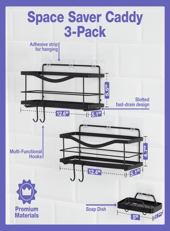 KINCMAX حامل صابون وحامل دش من كينكماكس، مصنوع من الفولاذ المقاوم للصدأ SUS304، يُثبت على الحائط بسلتين مزدوجتين مع خطافات (أسود مطفي) - Image 3