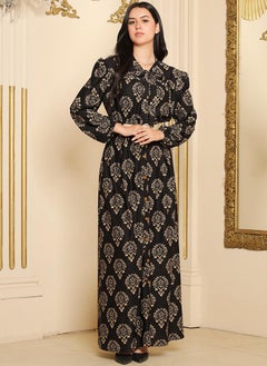 Classical Round neck Geometry Printing Pos-flower Belt Lantern sleeve Long Dresses Black - pzsku/ZE6722EBEA31BF9F1A40BZ/45/_/1705576990/499efbc7-b581-4dda-b92f-dcfa4d4c7a52