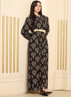 Classical Round neck Geometry Printing Pos-flower Belt Lantern sleeve Long Dresses Black - pzsku/ZE6722EBEA31BF9F1A40BZ/45/_/1705576997/ee1604fa-a51f-4f68-8e0c-a32dc1ed9a75