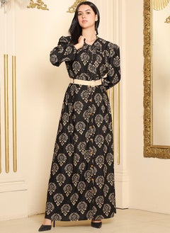 Classical Round neck Geometry Printing Pos-flower Belt Lantern sleeve Long Dresses Black - pzsku/ZE6722EBEA31BF9F1A40BZ/45/_/1705576998/5e59ac20-f0f4-4c50-b10b-042f6dc2cefe