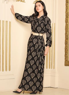 Classical Round neck Geometry Printing Pos-flower Belt Lantern sleeve Long Dresses Black - pzsku/ZE6722EBEA31BF9F1A40BZ/45/_/1705577003/df42627d-9da0-4385-bcf7-cd584f842bb3