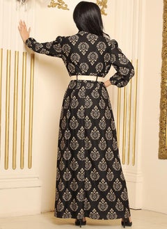 Classical Round neck Geometry Printing Pos-flower Belt Lantern sleeve Long Dresses Black - pzsku/ZE6722EBEA31BF9F1A40BZ/45/_/1705577032/f5da8483-9d2a-4575-8413-046c4592a6dd