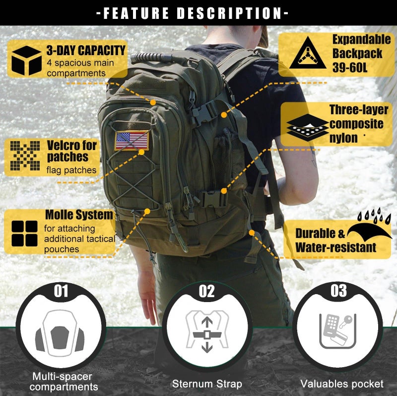 Miramrax Tactical Backpack Military Army Daypack - Assault Pack for Men Molle Backpacks Bug Out Bag 3 Day Pack for Hiking Camping Travel Hunting Rucksack Trekking Green - Image 4