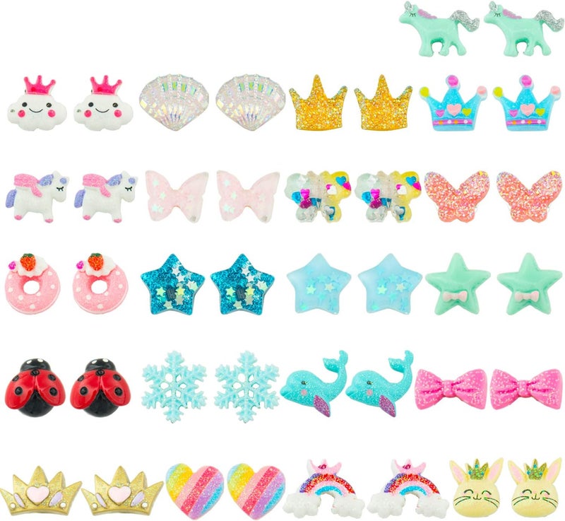 HaiMay 21 Pairs Girl Clip on Earrings for Kids Clips Earrings Princess Toy Earring Play Earring Little Girl Jewelry for Party Favor, All Packed in Clear Boxes - Image 1