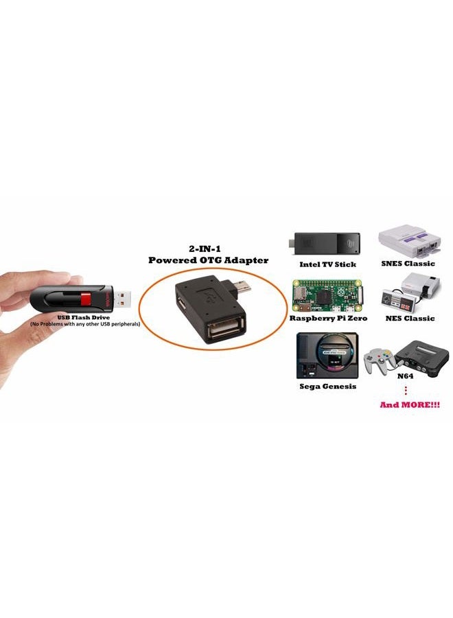 AuviPal محول ميكرو USB إلى USB OTG مزود بالطاقة 2 في 1 موصل بزاوية 90 درجة ل FireStick و S/NES Classic Mini و Sega Genesis والمزيد - عبوة من 2 - Image 2