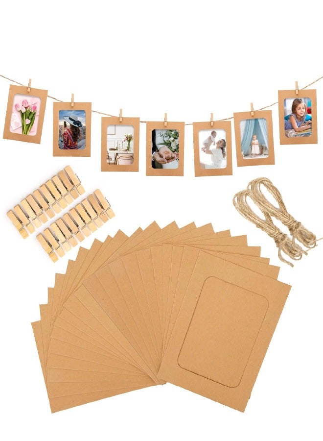 20Pcs Paper Photo Frames, 4x6 Inch Kraft Paper Picture Frames, Hanging Photo Display Banner, DIY Clip Photo Display Holders for Home, Office, Wedding, and Party Decor - Image 1