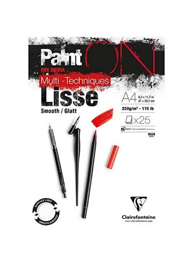 Clairefontaine CLAIREFONTAINE Paint ON Mixed-Media PAD, 250G, Smooth, 25 Sheets (21 x 29,7 cm)  - Image 1
