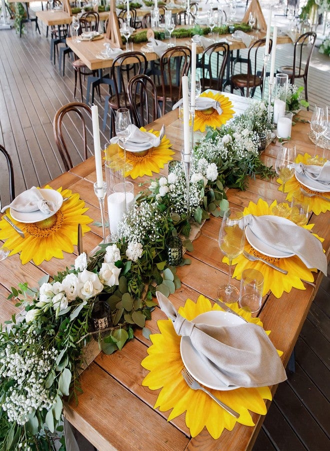 Teling 50 Packs Sunflower Paper Disposable Placemats 13 Inch Sunflower Summer Table Placemats for Bridal Baby Shower Birthday Party Supplies Decorations - Image 3