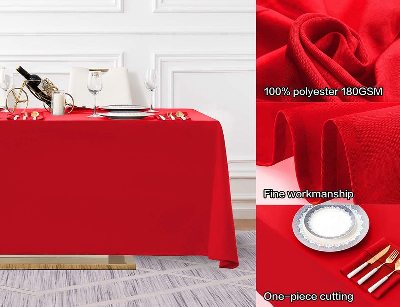 Surmente Red Tablecloth 90 x 132-inch Rectangular Polyester Table Cloth for Weddings, Banquets, or Restaurants - Image 2