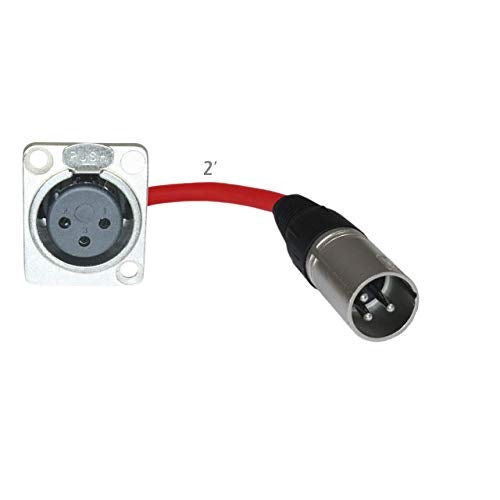 MCSPROAUDIO 2ft Pigtail: XLR Female Panel Mount to XLR Male Plug (Red) - Image 2