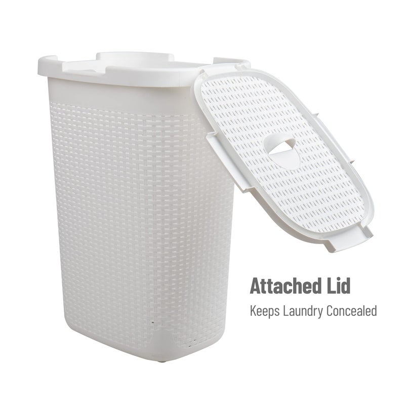 Mind Reader Slim Laundry Hamper with Lid, 60L Tall Clothes Basket, Narrow Tapered Design for Bathrooms, Closets and Laundry Rooms, Plastic, White - Image 5