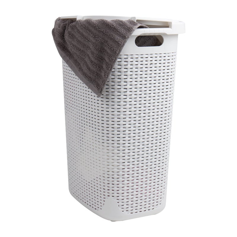 Mind Reader Slim Laundry Hamper with Lid, 60L Tall Clothes Basket, Narrow Tapered Design for Bathrooms, Closets and Laundry Rooms, Plastic, White - Image 1