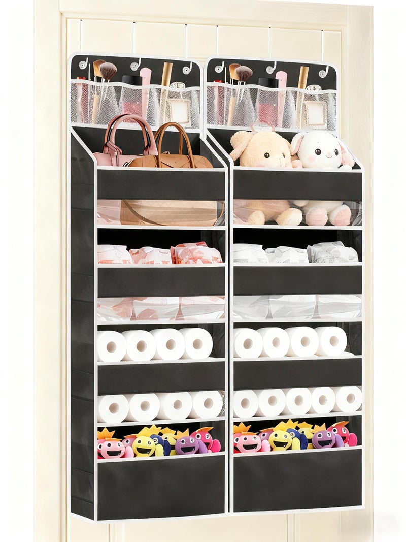 Wakaye 2 Pack Over the Door Storage Organizer - Space Saving Behind Door Hanging Organizer - Back Door Storage for Nursery/Pantry/Bathroom/Bedroom/Diaper/Toys, Black - Image 1