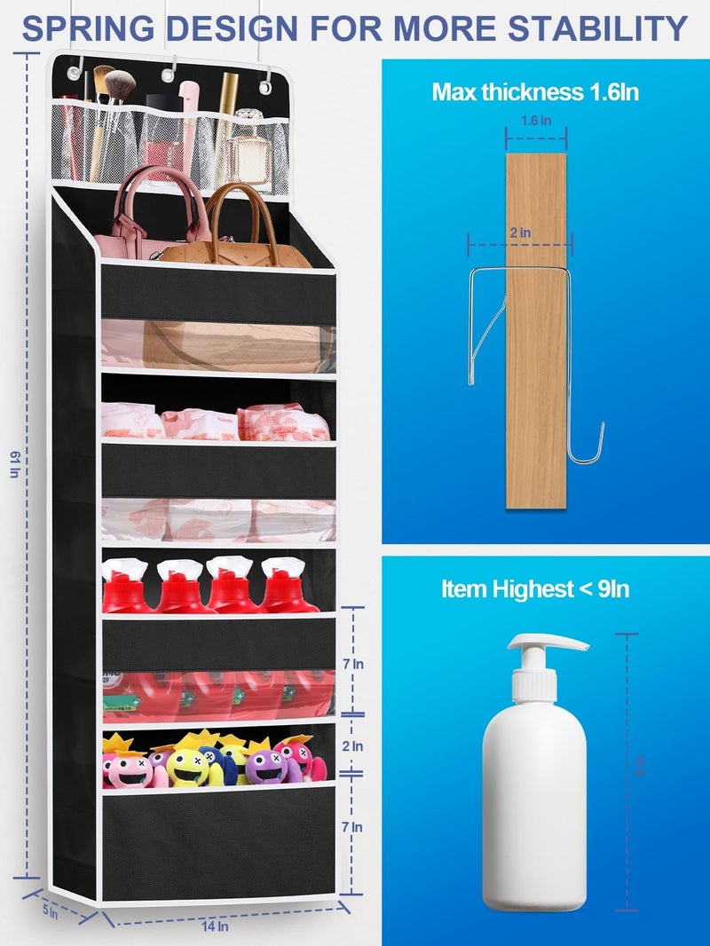 Wakaye 2 Pack Over the Door Storage Organizer - Space Saving Behind Door Hanging Organizer - Back Door Storage for Nursery/Pantry/Bathroom/Bedroom/Diaper/Toys, Black - Image 3