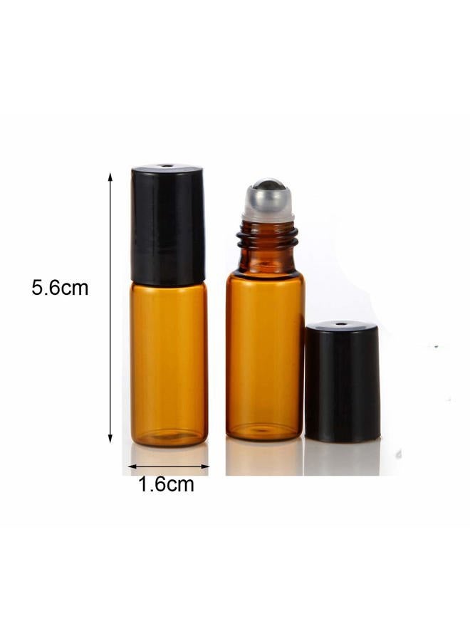 ELFENSTALL- 20PCS 5ml Amber Glass Roller Bottles Roll On Bottle Container with Metal Ball for Essential Oil Aromatherapy Perfumes and Lip Balms - 3ML Dropper Included - Image 3