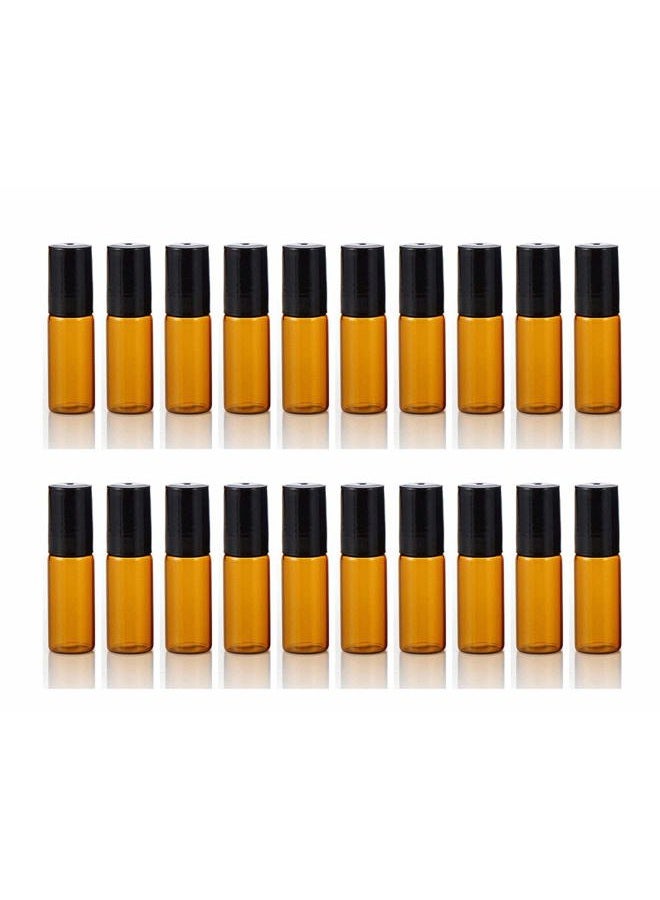 ELFENSTALL- 20PCS 5ml Amber Glass Roller Bottles Roll On Bottle Container with Metal Ball for Essential Oil Aromatherapy Perfumes and Lip Balms - 3ML Dropper Included - Image 1