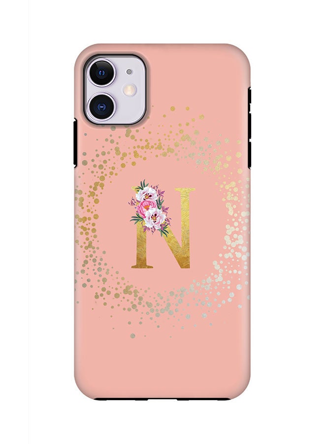 Stylizedd Monogram Tough Cover for Apple iPhone 11 Case Custom Initials Letter Floral Pattern Tough Pro Dual Layer hybrid PC inner TPU protection Alphabet- N (Rose Pink) - Image 1